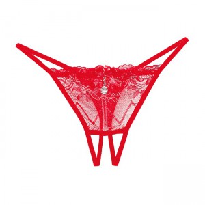 Трусики кружевные с доступом и бусами "Dittena Panties Red" красные - Эрос-интернет магазин