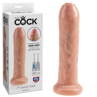 Телесный необрезанный фаллоимитатор на присоске King Cock 7 Uncut Cock - 19,1 см - Эрос-интернет магазин