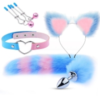 Набор игровой "Кошечка" с длинным хвостом розово-голубой - Эрос-интернет магазин