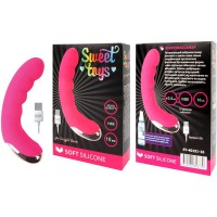 Изогнутый вагинальный вибратор с ребристой поверхностью от компании Sweet Toys, цвет розовый - Эрос-интернет магазин