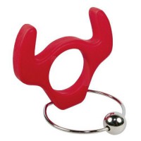 Красное кольцо для пениса  с металлической петлёй под мошонку BULL - Эрос-интернет магазин