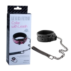 Ошейник с поводком COLLAR WITH LEASH цвет чёрный - Эрос-интернет магазин
