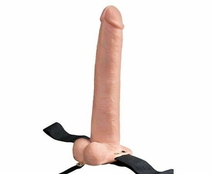 Телесный перезаряжаемый вибрострапон 11" Hollow Rechargeable Strap-on with Balls - 30 см. - Эрос-интернет магазин